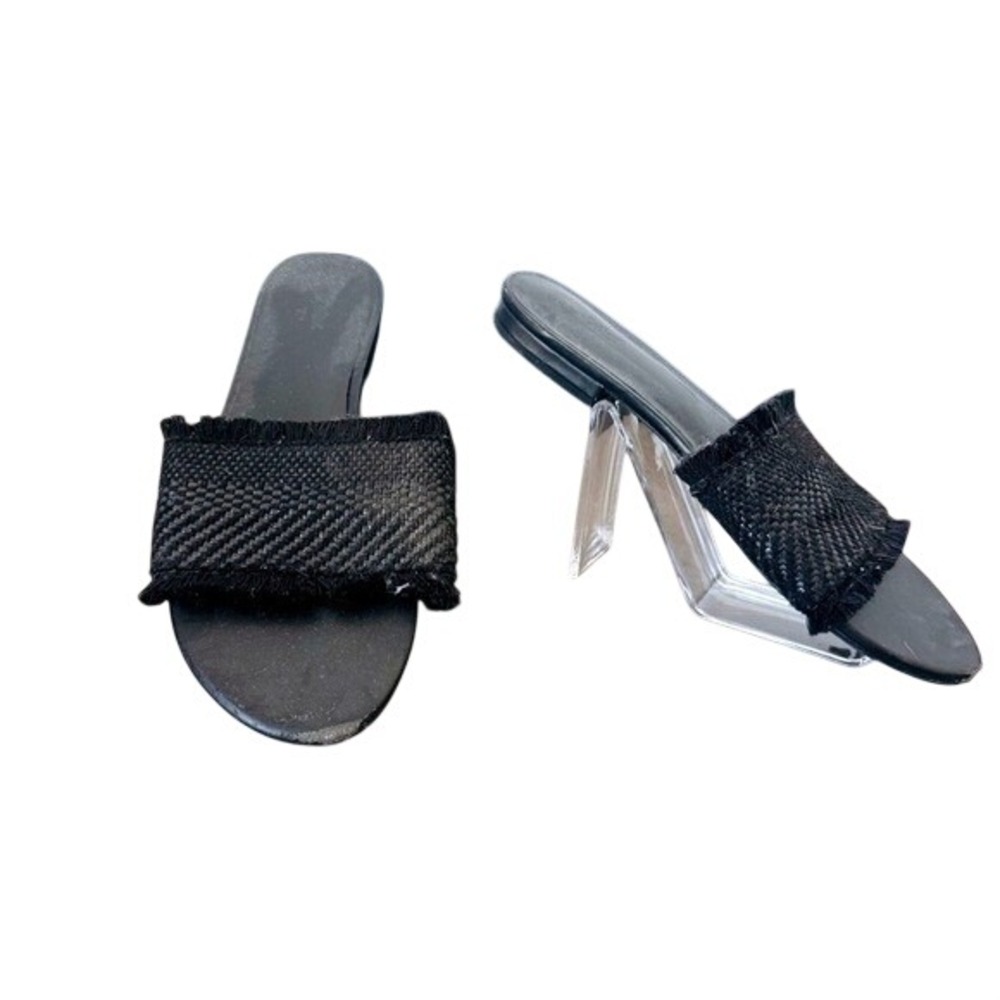 Black Woven Fringe Slide Sandal Summer Shoe Universal Thread Size 8.5